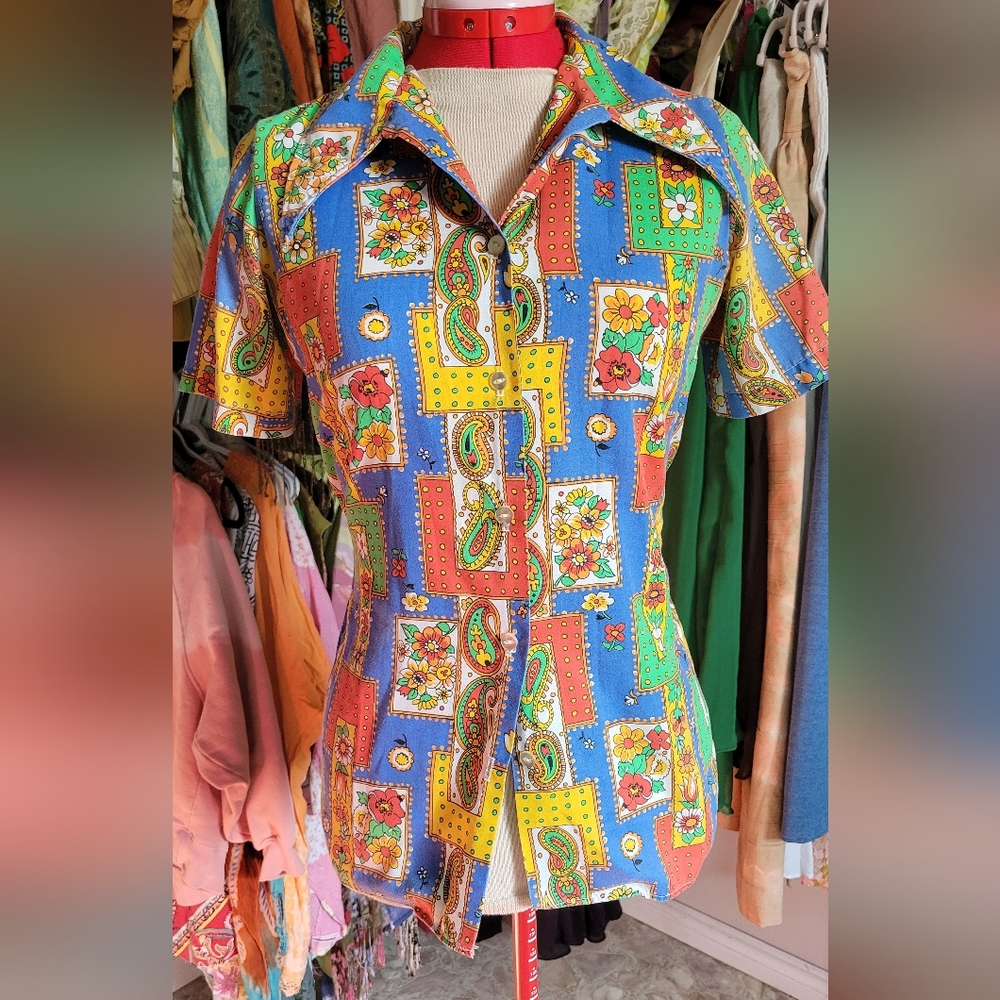 sS/M Vintage Colorful Floral Paisley Dagger Collar